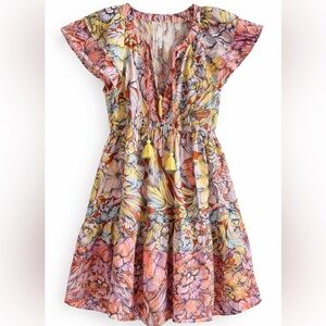 Anthropologie Alexandra Farmer Floral Mini Dress Tassel Tie Boho Print